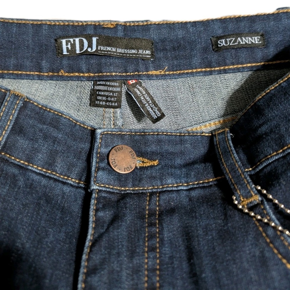 FDJ French Dressing Jeans Suzanne Straight Leg Womens 12 Dark Rinse Embroidered - Picture 7 of 11
